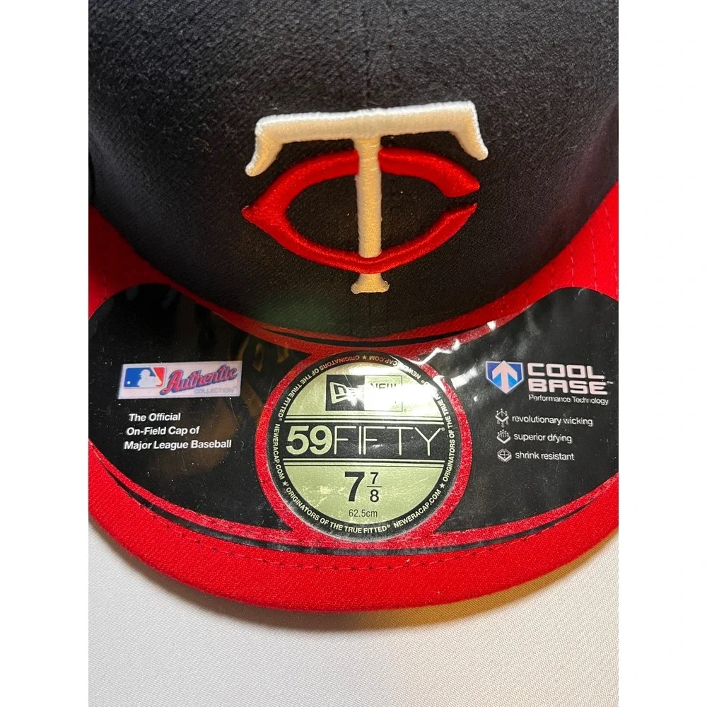 New Era 59FIFTY Hat Mens 7 7/8 Navy Red Minnesota Twins MLB Fitted Cool Base Cap